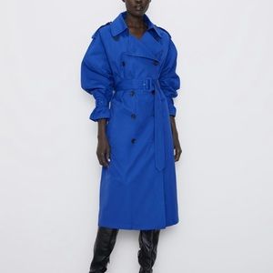 NWT Zara Blue Trench Coat Size Small